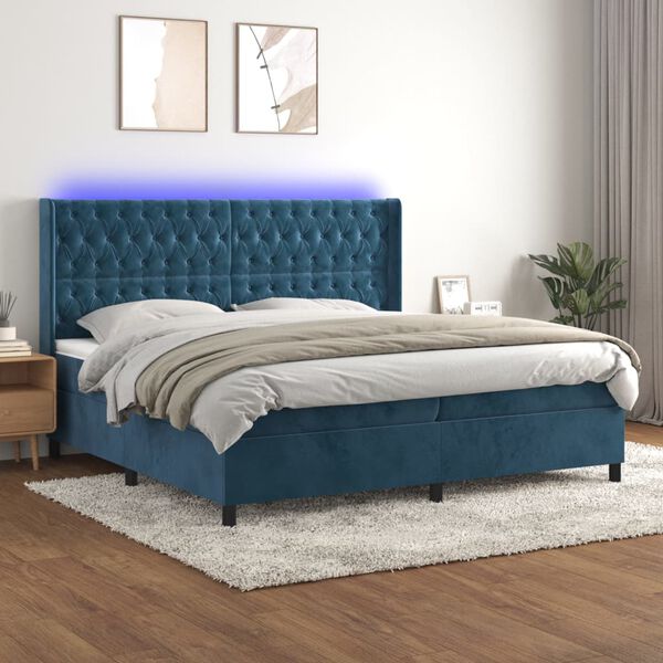 vidaXL Cama box spring c/ colch&atilde;o/LED 200x200 cm veludo azul-escuro