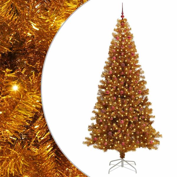 vidaXL &Aacute;rvore de Natal com 300 LEDs com suporte Ouro 240 cm PET