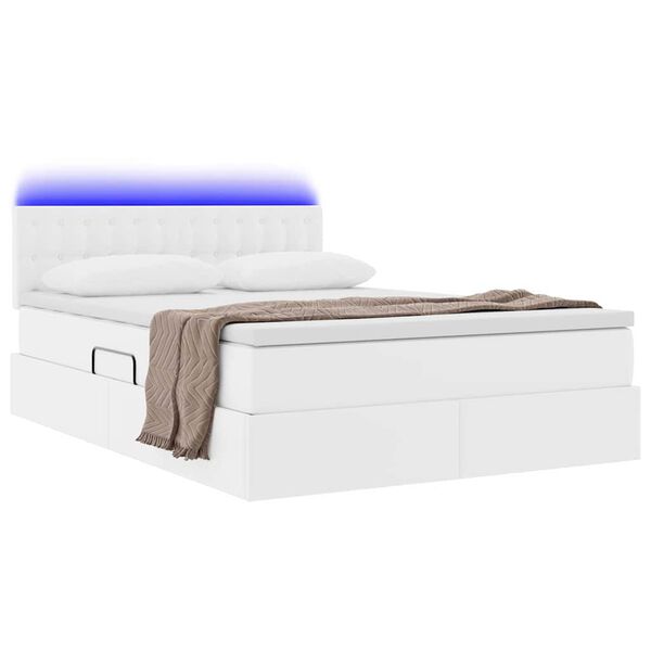 vidaXL Cama com arruma&ccedil;&atilde;o e LED com colch&atilde;o Branco Puro 140 x 190 cm