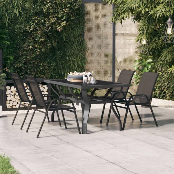 vidaXL Mesa de jardim 140x70x70 cm a&ccedil;o e vidro cinza/preto