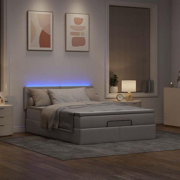 vidaXL Cama Otomana com Colch&atilde;o & LEDs Taupe 140x200 cm Tecido
