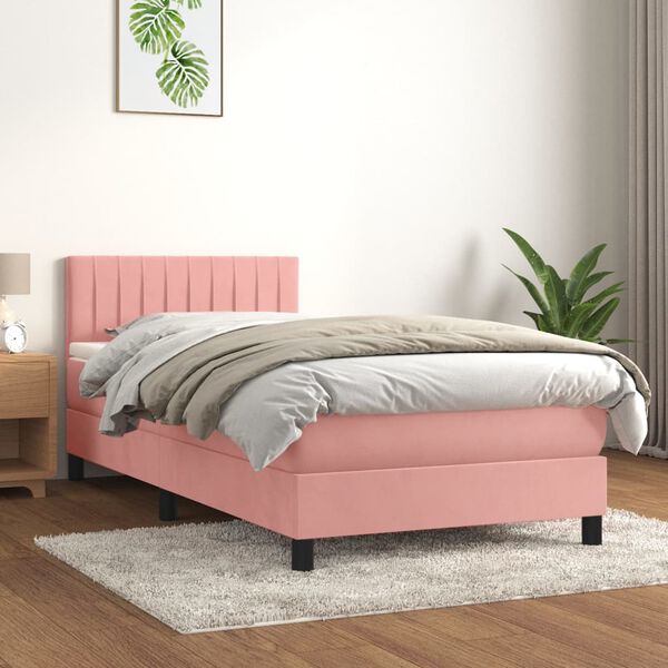 vidaXL Cama com molas/colch&atilde;o 90x200 cm veludo rosa