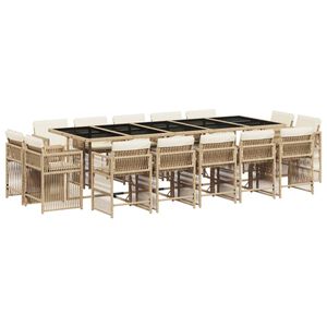 vidaXL 15 pcs conjunto de jantar p/ jardim com almofad&otilde;es vime PE bege