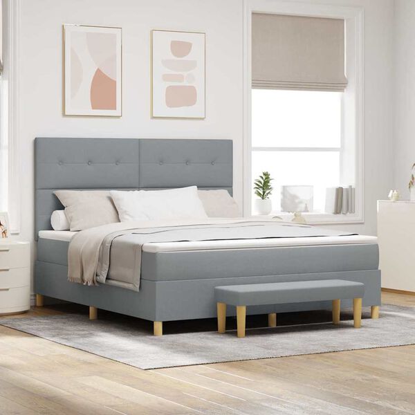 vidaXL Cama Box com colch&atilde;o Cinzento-claro 180 x 200 cm tecido