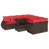 vidaXL Conjunto de sof&aacute; de jardim com 9 pe&ccedil;as e almofadas em rattan sint&eacute;tico marrom