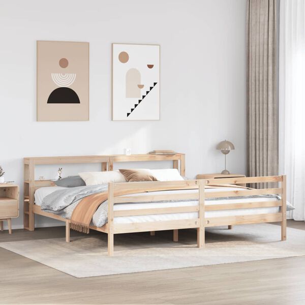 vidaXL Estrutura de cama com cabeceira 200x200 cm pinho maci&ccedil;o