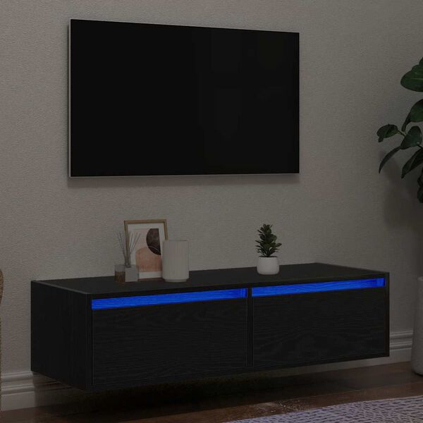 vidaXL M&oacute;vel TV com luzes LED carvalho preto 100X35,5x25 cm