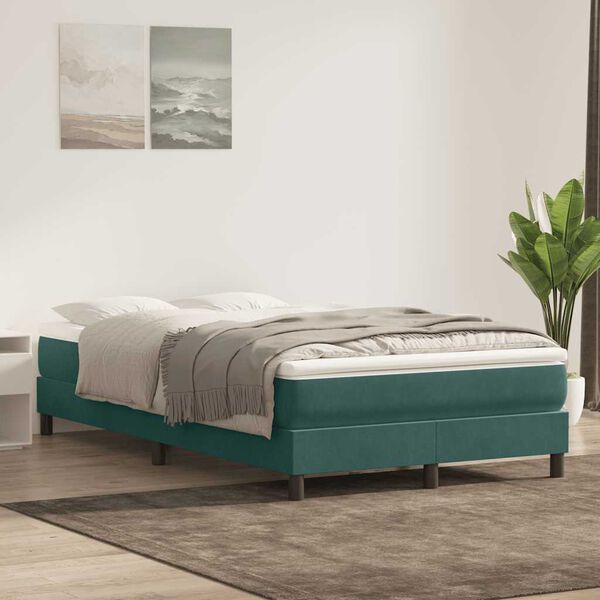 vidaXL Box Cama de primavera sem Colchão Verde Escuro 120x210cm Veludo