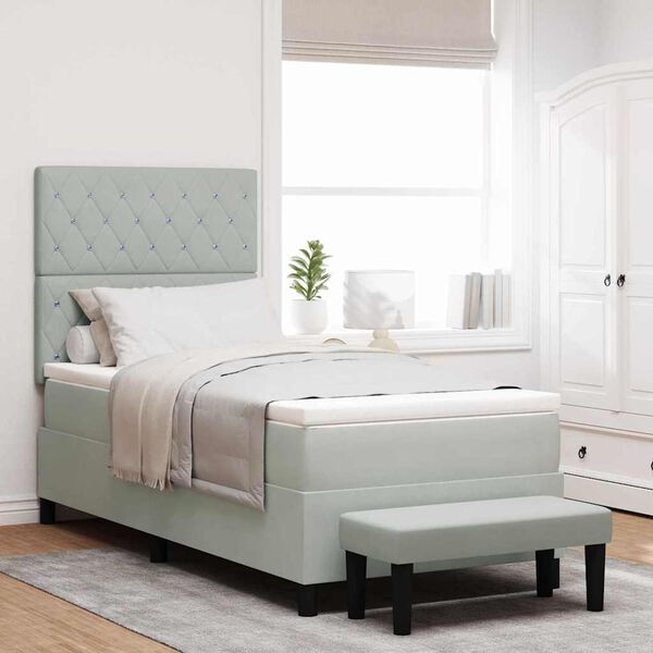 vidaXL Cama Box com colch&atilde;o Cinzento-claro 100 x 200 cm Veludo