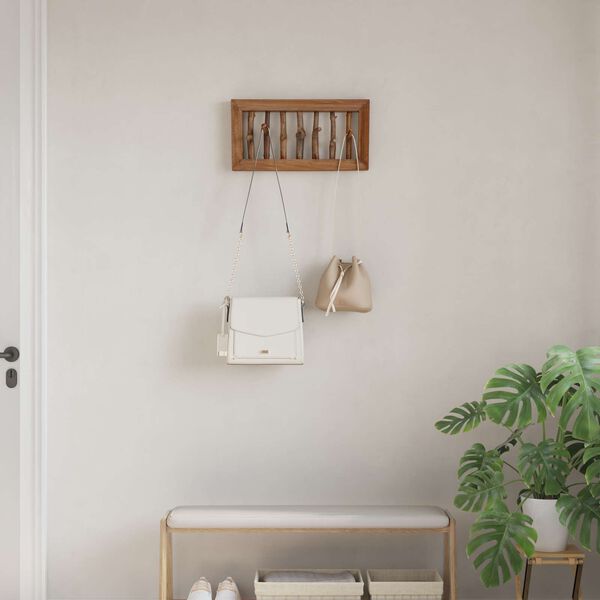 vidaXL Cabide Castanho 50 x 11 x 25 cm Madeira de Mogno S&oacute;lida