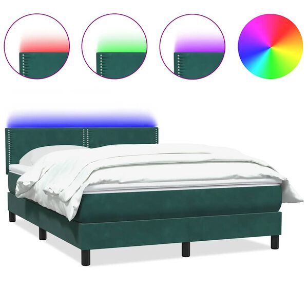 vidaXL Cama box spring c/ colch&atilde;o e LED 160x210 cm veludo verde escuro