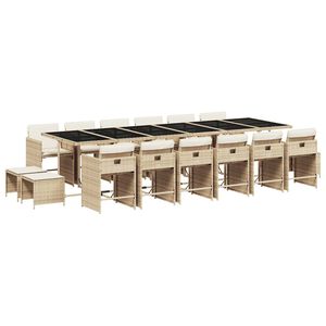 vidaXL 17 pcs conjunto de jantar p/ jardim c/ almofad&otilde;es vime PE bege