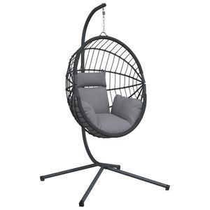 vidaXL Cadeira em forma de ovo suspensa c/ suporte vime/a&ccedil;o cinzento