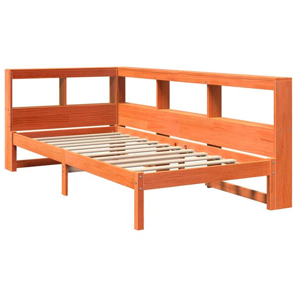 vidaXL Cama com estante sem colch&atilde;o 90x200cm pinho maci&ccedil;o castanho-mel
