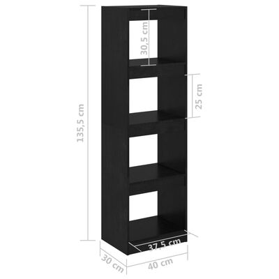 vidaXL Estante/divisória 40x30x135,5 cm madeira de pinho preto