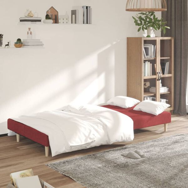vidaXL Sof&aacute;-cama de 2 lugares tecido vermelho tinto