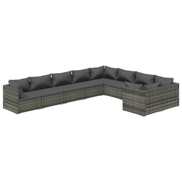 vidaXL 9 pcs conjunto lounge de jardim c/ almofadões vime PE cinzento