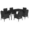 vidaXL 7 pcs conjunto de jantar p/ jardim c/ almofad&otilde;es vime PE preto