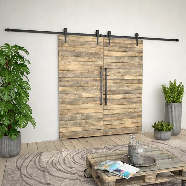 vidaXL Kit de ferragens para porta deslizante 2x183 cm aço preto