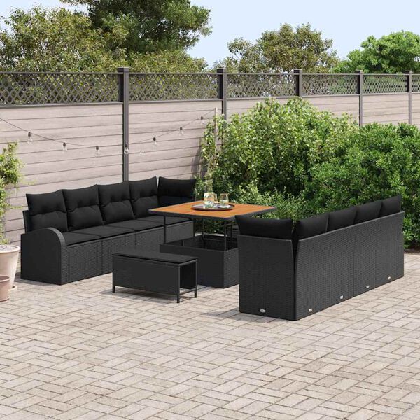 vidaXL Conjunto de Sof&aacute; de Jardim 11 pcs Preto Rattan Sint&eacute;tico
