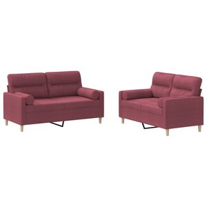 vidaXL 2 pcs conjunto de sof&aacute;s com almofadas tecido vermelho-tinto
