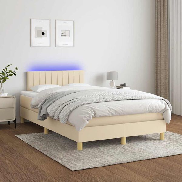 vidaXL Cama box spring c/ colch&atilde;o e LED 120x190 cm tecido cor creme