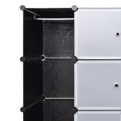 vidaXL Armário plástico modular 18 gavetas 37x146x180,5cm preto branco