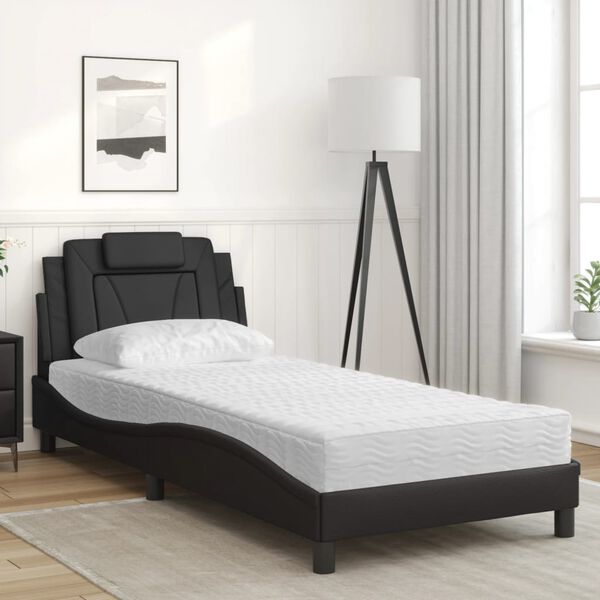 vidaXL Cama Viana com colch&atilde;o 90x190 cm couro artificial preto