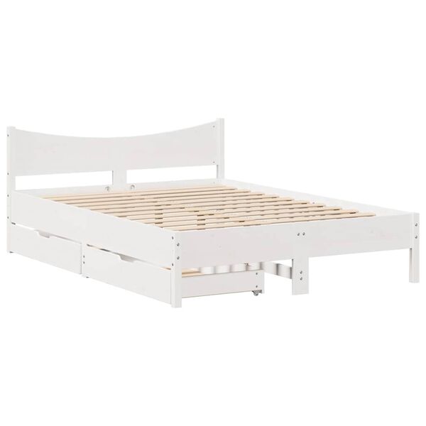 vidaXL Estrutura de cama com gavetas 160x200 cm pinho maciço branco