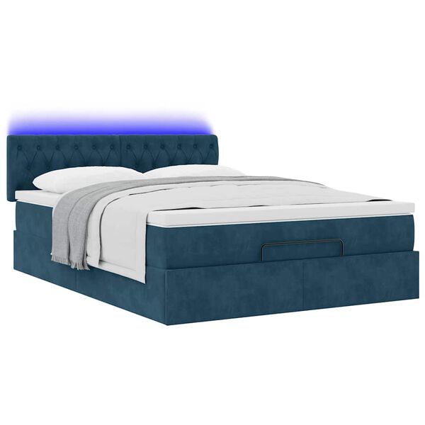 vidaXL Estrutura de cama otomana com colch&atilde;o 140x190cm azul escuro
