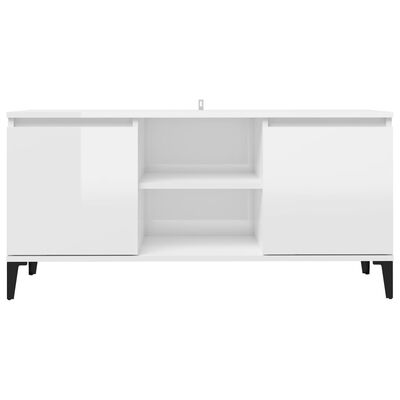 vidaXL Móvel de TV com pernas em metal 103,5x35x50 cm branco brilhante