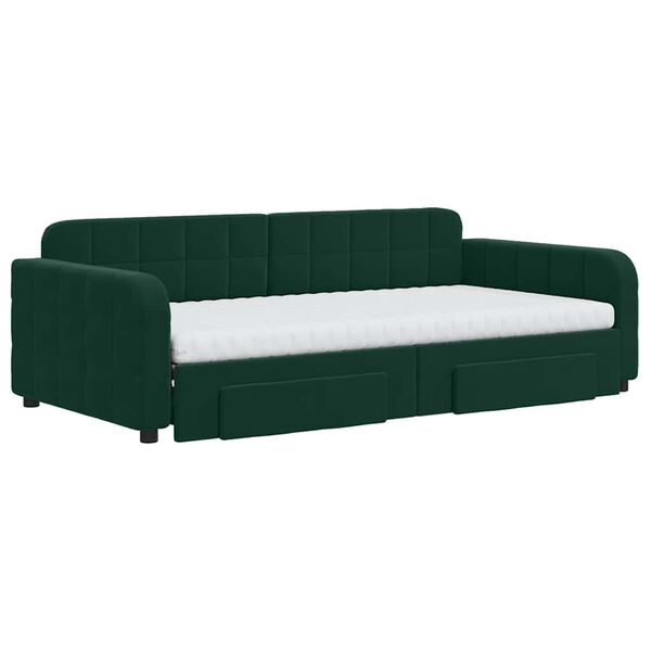 vidaXL Sofá-cama c/ gavetão e gavetas 100x200 cm veludo verde-escuro