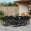vidaXL 11 pcs conjunto de jantar p/ jardim c/ almofad&otilde;es vime PE preto