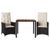 vidaXL 3 pcs conjunto de bistrô com almofadões vime PE preto