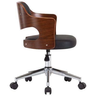 vidaXL Cadeira escritório giratória madeira curvada/couro artif. preto