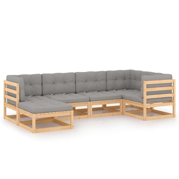 vidaXL 6 pcs conjunto lounge de jardim c/ almofadões pinho maciço