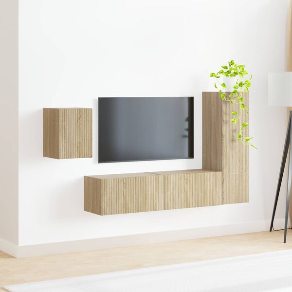vidaXL Conjunto de m&oacute;vel de TV Montado na parede 4 pcs Carvalho Sonoma