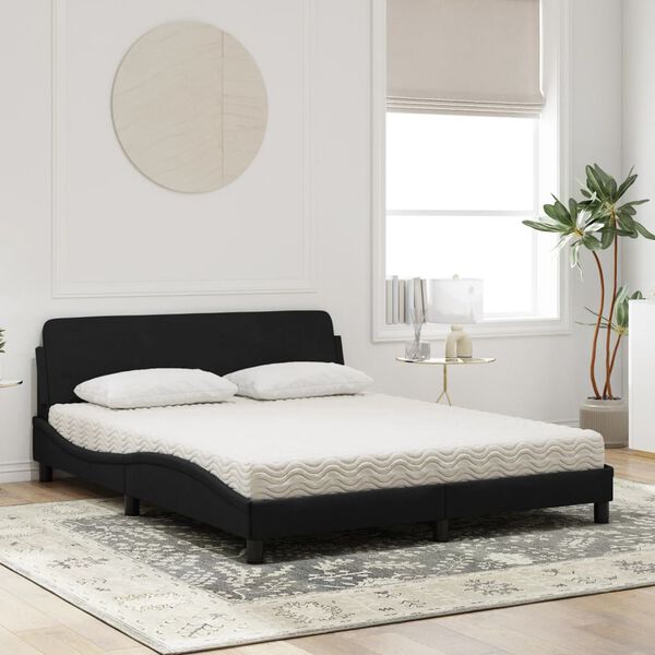vidaXL Cama com colch&atilde;o Dover 160x200 cm veludo preto