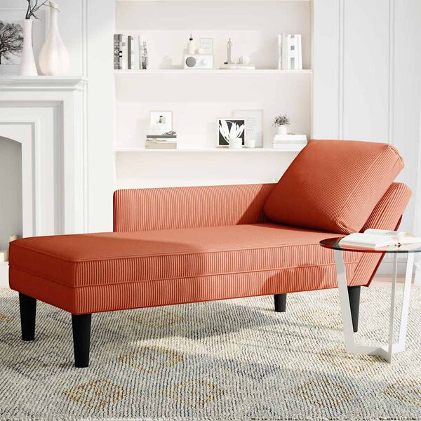 vidaXL Chaise lounge com almofada tecido corduroy laranja
