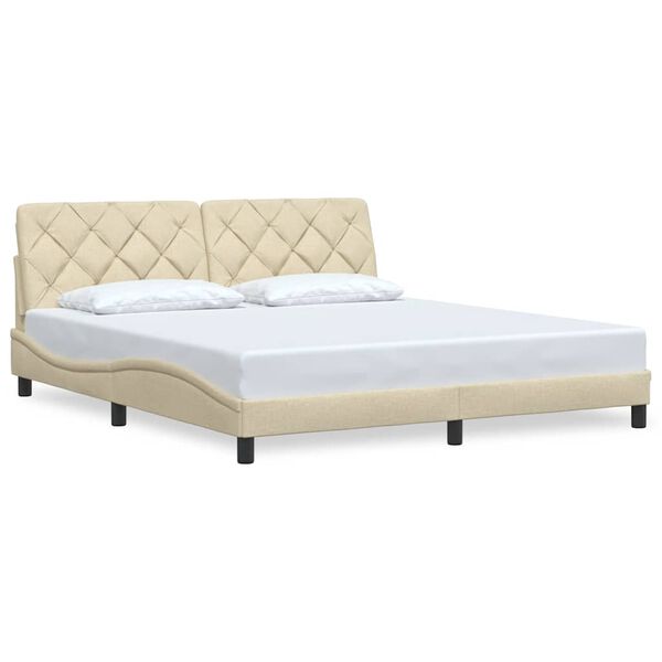 vidaXL Estrutura de cama sem colch&atilde;o 180x200 cm tecido cor creme