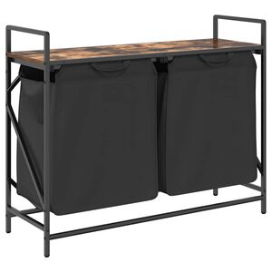vidaXL Cesto de roupa suja com 2 compartimentos e prateleira, cor carvalho defumado