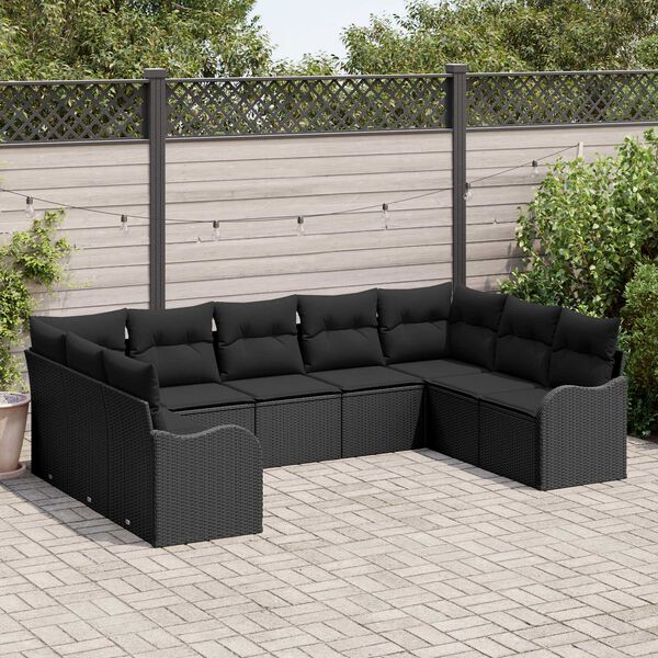 vidaXL Conjunto de Sof&aacute; de Jardim 9 pcs Preto vime PE