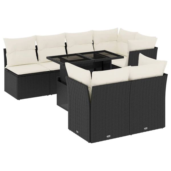 vidaXL 8 pcs conjunto sof&aacute;s de jardim com almofad&otilde;es vime PE preto
