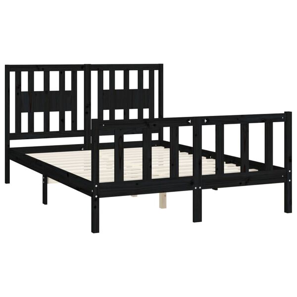 vidaXL Estrutura de cama com cabeceira 140x200 cm pinho maci&ccedil;o preto