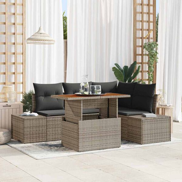 vidaXL Conjunto de Sof&aacute; de Jardim 5 pcs Cinzeto Rattan Sint&eacute;tico
