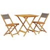 vidaXL 3 pcs conjunto de bistr&ocirc; polipropileno/madeira maci&ccedil;a cinzento