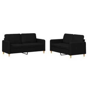 vidaXL 2 pcs conjunto de sof&aacute;s com almofad&otilde;es tecido preto