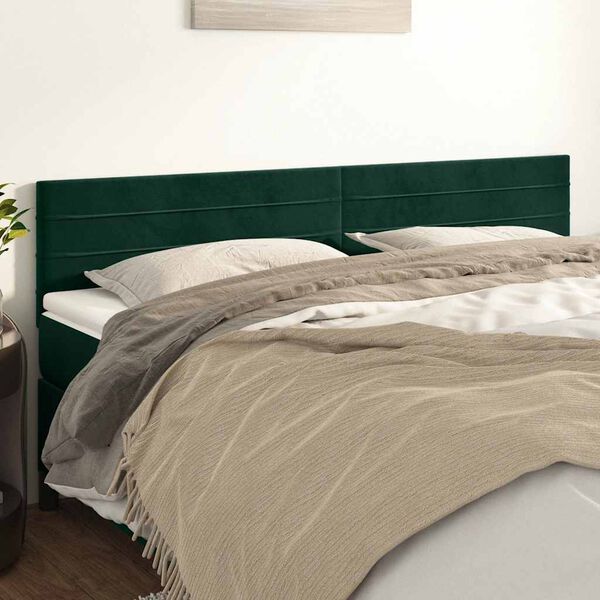 vidaXL Cabeceira de cama 2 pcs veludo 100x5x78/88 cm verde-escuro