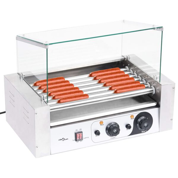 vidaXL M&aacute;quina de cachorros-quentes 7 rolos c/ tampa de vidro 1400 W