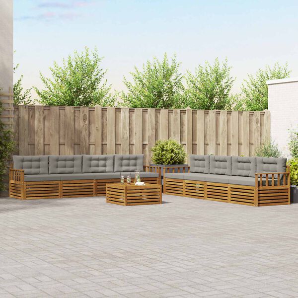 vidaXL Conjunto de Sof&aacute;s para Exterior 9 pcs Cinza Natural e Claro